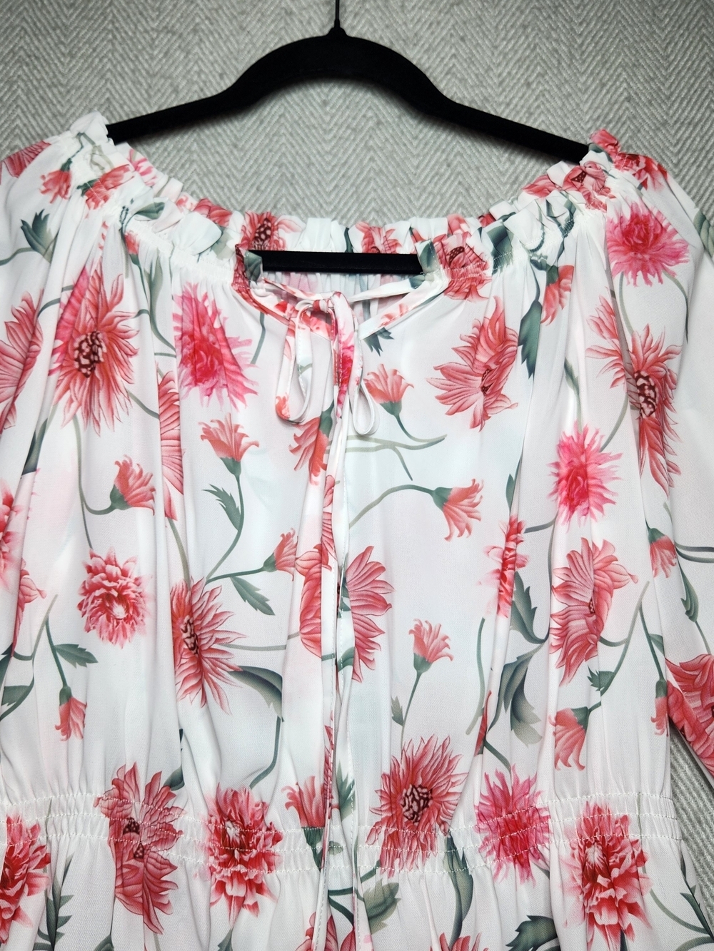 Floral Off-Shoulder Peasant Blouse white Pink Floral Womens Size S - Picture 3 of 9